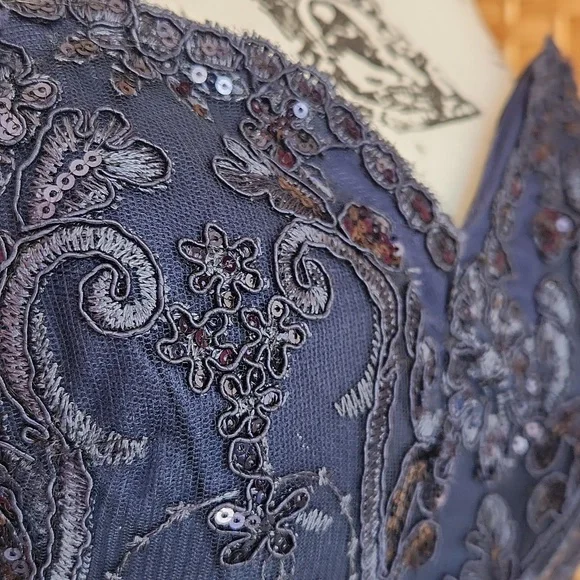 LUCCI LU, Sequins Textures Sweetheart Neckline,Elegant Navy Strapless Lace Dress - Picture 6 of 13